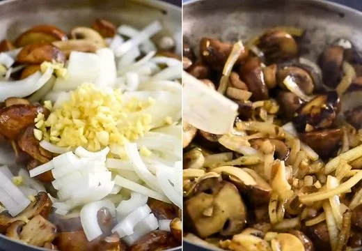 Add Garlic, Chili Flakes & Mushrooms