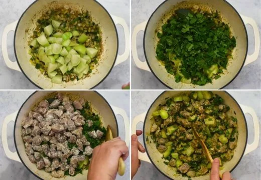 Add the Tomatillos and Beef