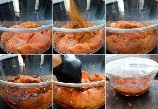 Season and Marinate the Salmon
