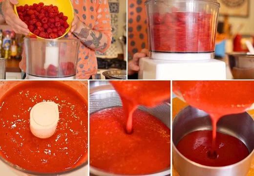 Blend and Strain the Raspberries