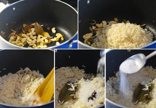 Toast the Rice With the Nuts and Raisins