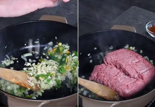 Add the garlic and brown the beef