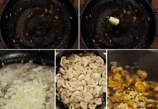 Sauté the Onion, Mushrooms, and Garlic